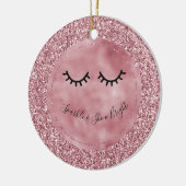 Girly Pink Glitter Eyelashes Keramisch Ornament (Links)