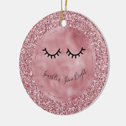 Girly Pink Glitter Eyelashes Keramisch Ornament (Links)