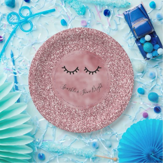 Girly Pink Glitter Eyelashes       Papieren Bordje (Feest)