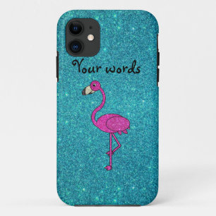 Girly Pink glitter flamingo turquoise glitter Case-Mate iPhone Case