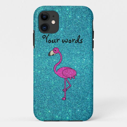 Girly Pink glitter flamingo turquoise glitter Case-Mate iPhone Case (Achterkant)