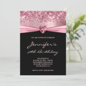 Girly Pink Glitter Folie Gem Heart 50th Birthday Kaart (Staand voorkant)