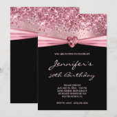 Girly Pink Glitter Folie Gem Heart 50th Birthday Kaart (Voorkant / Achterkant)