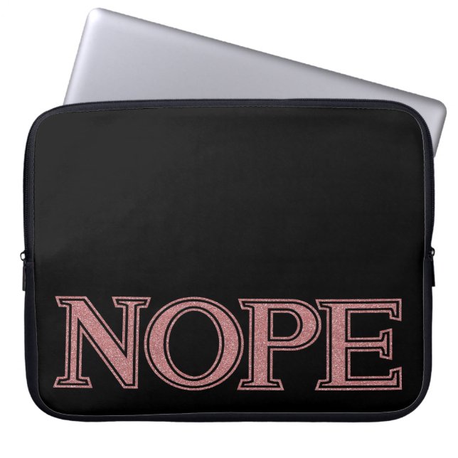 Girly Pink Glitter Funny Sarcastic Nope Block Text Laptop Sleeve (Voorkant)