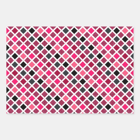 Girly Pink Glitter Geometric Pattern Inpakpapier Vel (Voorkant 3)