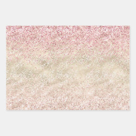Girly Pink Glitter Glam Gold Leopard Print Ombre Inpakpapier Vel