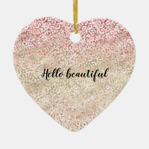 Girly Pink Glitter Glam Gold Leopard Print Ombre Keramisch Ornament