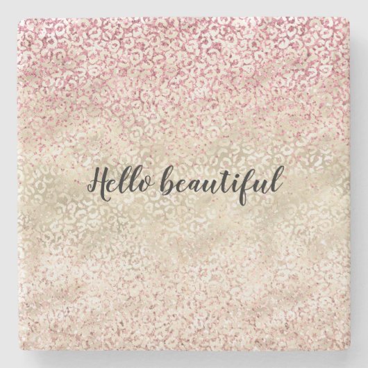 Girly Pink Glitter Glam Gold Leopard Print Ombre Stenen Onderzetter (Voorkant)