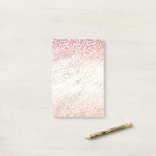 Girly Pink Glitter Glam Gold Luipaard Print Post-it® Notes (Op bureau)