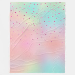 Girly Pink Glitter Glam Hearts Aqua Tie Dye Fleece Deken