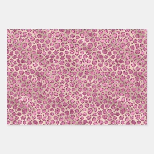 Girly Pink Glitter Glitz Leopard Print Inpakpapier Vel (Voorkant 3)