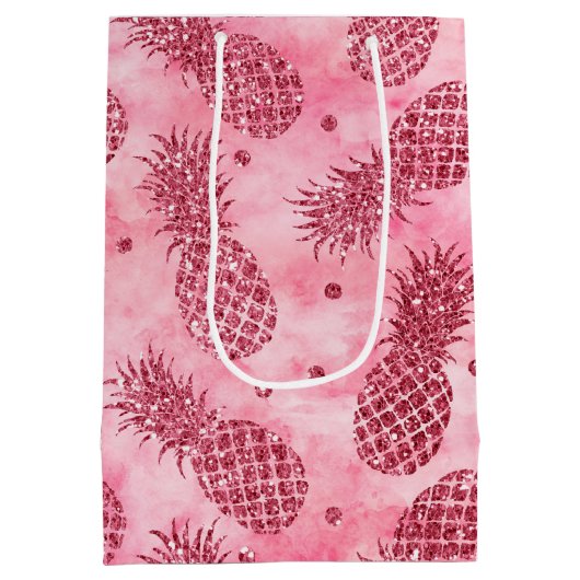 Girly Pink Glitter Glitzy Ananas Medium Cadeauzakje (Achterkant)