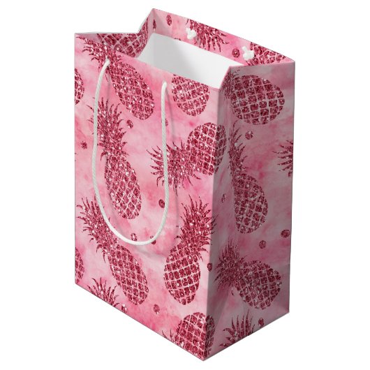Girly Pink Glitter Glitzy Ananas Medium Cadeauzakje (Achterkant Gekanteld)