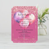 Girly Pink Glitter Gouden Glam Ballonnen Kaart (Staand voorkant)