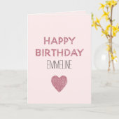 Girly Pink Glitter Happy Birthday Heart Kaart (Gele Bloem)