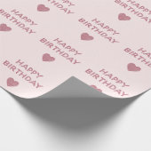 Girly Pink Glitter Happy Birthday Hearts Cadeaupapier (Hoek)