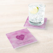 Girly Pink Glitter Heart Glazen Onderzetter (Schuin)