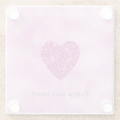 Girly Pink Glitter Heart Glazen Onderzetter (Achterkant)