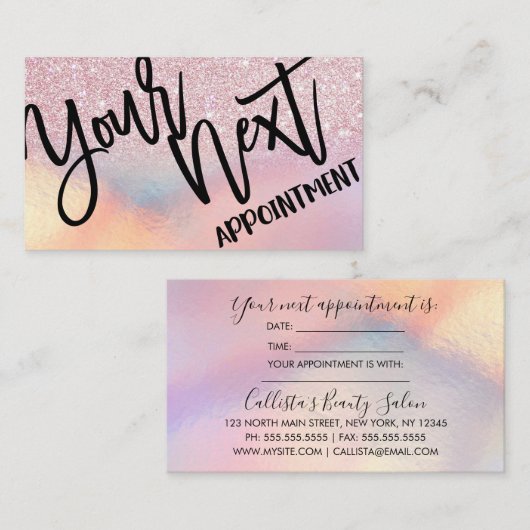 Girly Pink Glitter Iridescent Ombre Afsprakenkaartje (Voorkant / Achterkant)