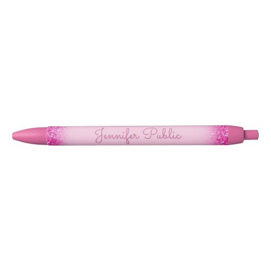 Girly Pink Glitter kalligrafie Script Sjabloon Zwarte Inkt Pen (Voorkant)
