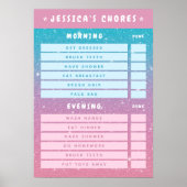 Girly Pink Glitter Kids Dry Erase Daily Chores  Poster (Voorkant)