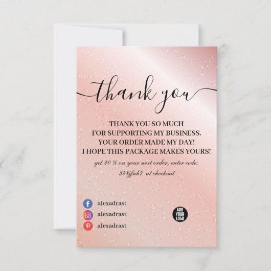 Girly Pink Glitter Korting Bericht Hartelijk dank Bedankkaart (Voorkant)