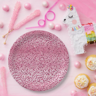 Girly Pink Glitter Leopard Ombre Papieren Bordje