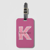 Girly Pink Glitter letter K Bagagelabel (Voorkant (verticaal))