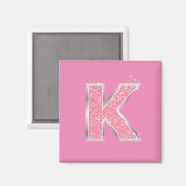 Girly Pink Glitter letter K Magneet (Voorkant / Achterkant)