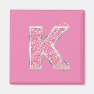 Girly Pink Glitter letter K Magneet