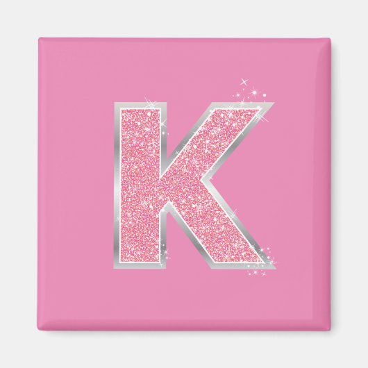 Girly Pink Glitter letter K Magneet (Voorkant)