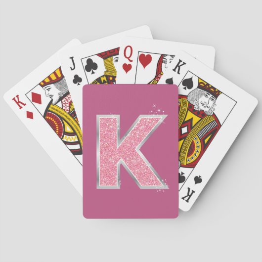 Girly Pink Glitter letter K Pokerkaarten (Achterkant)