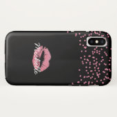 Girly Pink Glitter Lips Monogram Naam Case-Mate iPhone Case (Achterkant (horizontaal))