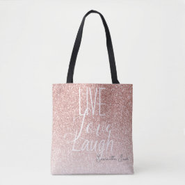 Girly Pink Glitter Live Liefde Lach Motivatie Tote Bag