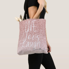 Girly Pink Glitter Live Liefde Lach Motivatie Tote Bag