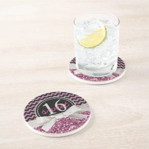 Girly Pink Glitter look Sweet 16 Chevron Zandsteen Onderzetter