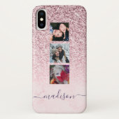 Girly Pink Glitter Marble Fotoscript Naam Case-Mate iPhone Case (Achterkant)