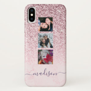 Girly Pink Glitter Marble Fotoscript Naam Case-Mate iPhone Case