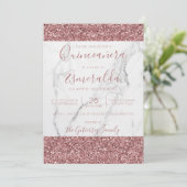 Girly Pink Glitter Marble Quinceanera Foto Kaart (Staand voorkant)