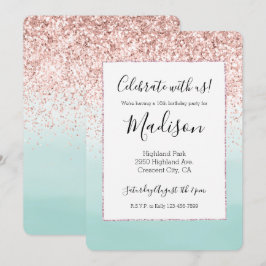 Girly Pink Glitter Mint Ombre Waterverf Kaart