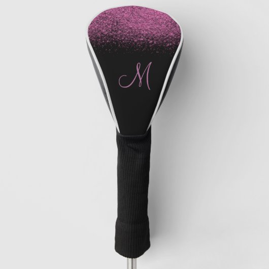 Girly Pink Glitter Monogram Golf Head Hoesje Golfheadcover (Voorkant)