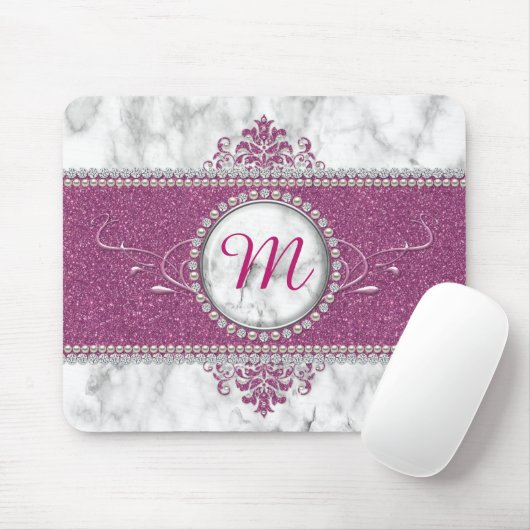 Girly Pink Glitter Monogram Muismat (Met muis)