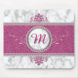 Girly Pink Glitter Monogram Muismat