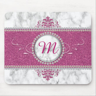 Girly Pink Glitter Monogram Muismat