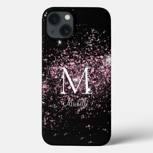 Girly Pink Glitter Monogram Naam Case-Mate iPhone Case (Achterkant)