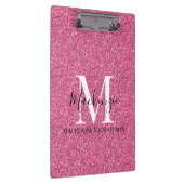 Girly Pink Glitter Monogram Naam Klembord (Rechts)