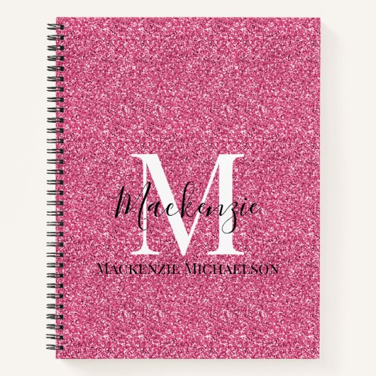 Girly Pink Glitter Monogram Name Notitieboek (Voorkant)