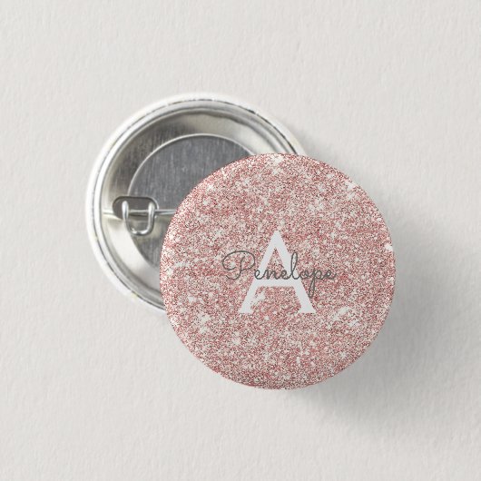 Girly Pink Glitter Monogram Ronde Button 3,2 Cm (Voorkant /achterkant)