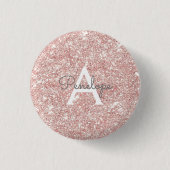 Girly Pink Glitter Monogram Ronde Button 3,2 Cm (Voorkant)