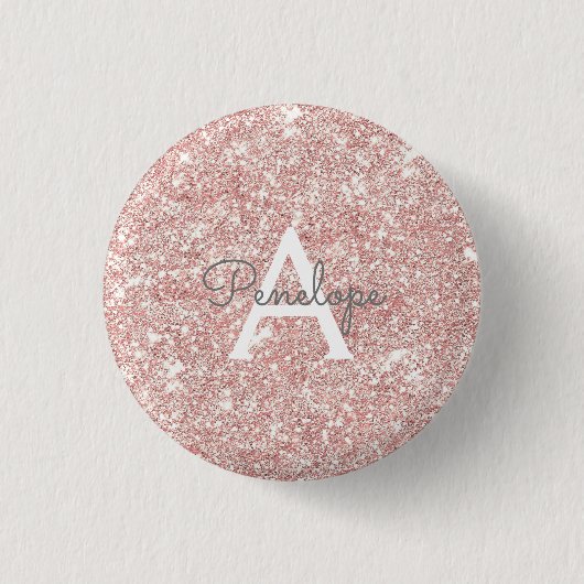 Girly Pink Glitter Monogram Ronde Button 3,2 Cm (Voorkant)